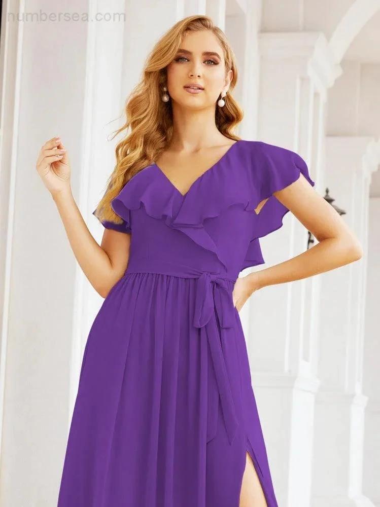 Bridesmaid Dresses with Flutter Sleeves Formal Evening Party Prom Gowns 28044 by numbersea