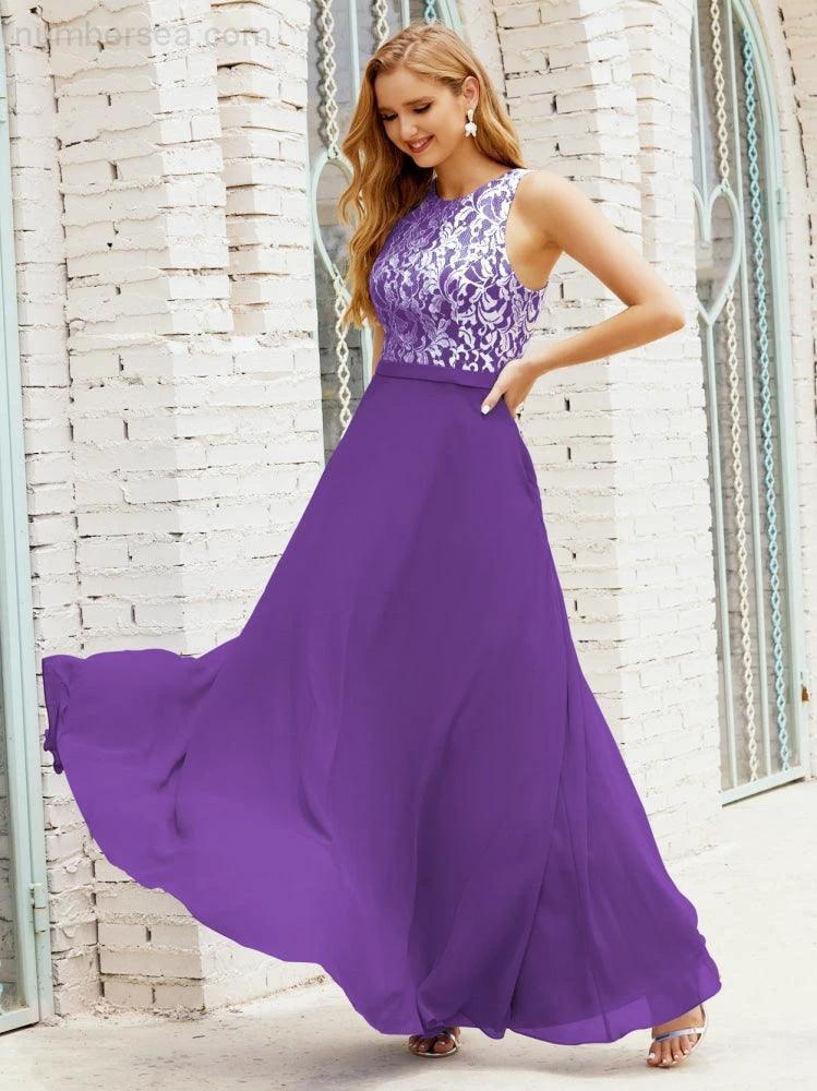 Lace Bridesmaid Dress Floor Length Evening Gowns with Pockets 28017 by numbersea
