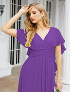 Numbersea Chiffon Bridesmaid Dresses Long Formal Evening Prom Mother of The Bride Dress with Flutter Sleeve     SEA28040