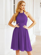 Numbersea Halter Chiffon Bridesmaid Dresses Short Sleeveless Formal Party Dress Open Back 28023 by numbersea