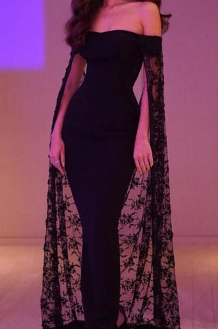 Black Mermaid Prom Dress With Cape Elegant Evening Dress Y14