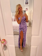 Purple Sequins Mermaid Evening Dress with Split Y2915 by simplepromdress