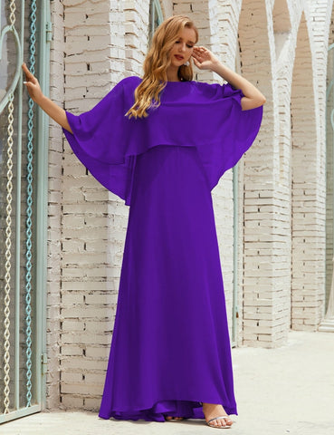 Sunnderly  Bridesmaid Dress Women Long Sleeve V-Neck Chiffon Formal Wedding Party Dress SY28018
