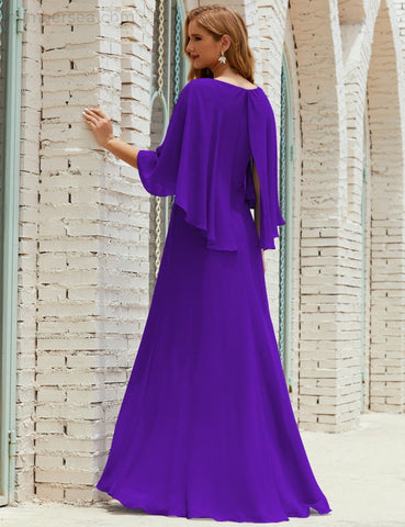 Sunnderly  Bridesmaid Dress Women Long Sleeve V-Neck Chiffon Formal Wedding Party Dress SY28018