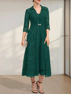 A-line V-Neck Tea-Length Chiffon Mother of the Bride Dress by Dreamylily