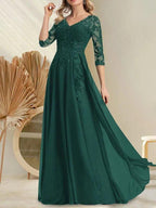 A-line V-Neck Floor-Length Lace Chiffon Mother of the Bride Dress With Sequins by Dreamylily