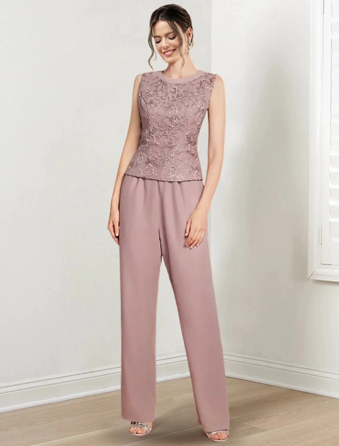 Chiffon Jewel Neck Mother of the Bride Pantsuits with Jacket by Dreamylily