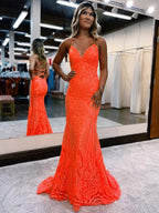 V Neck Pink Glitter Backless Mermaid Bodycon Long Prom Dress by KissProm