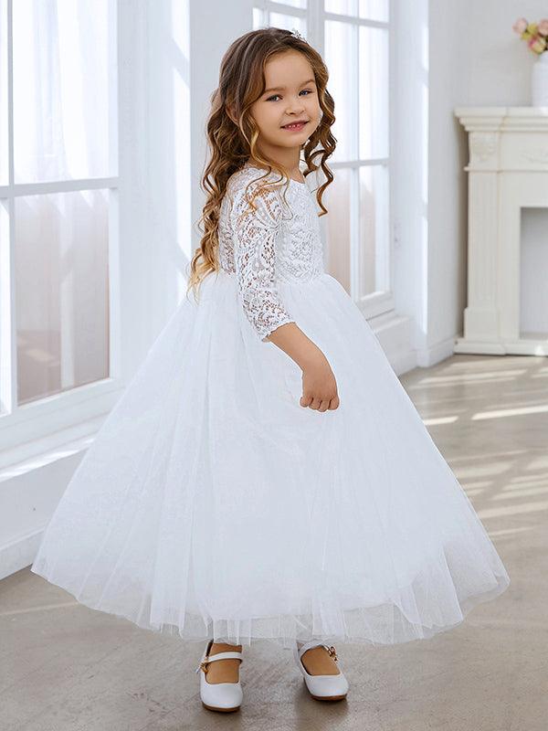 Girls Peony Lace Back A Line Tutu Tulle Party Flower Girl Dress - photo 3