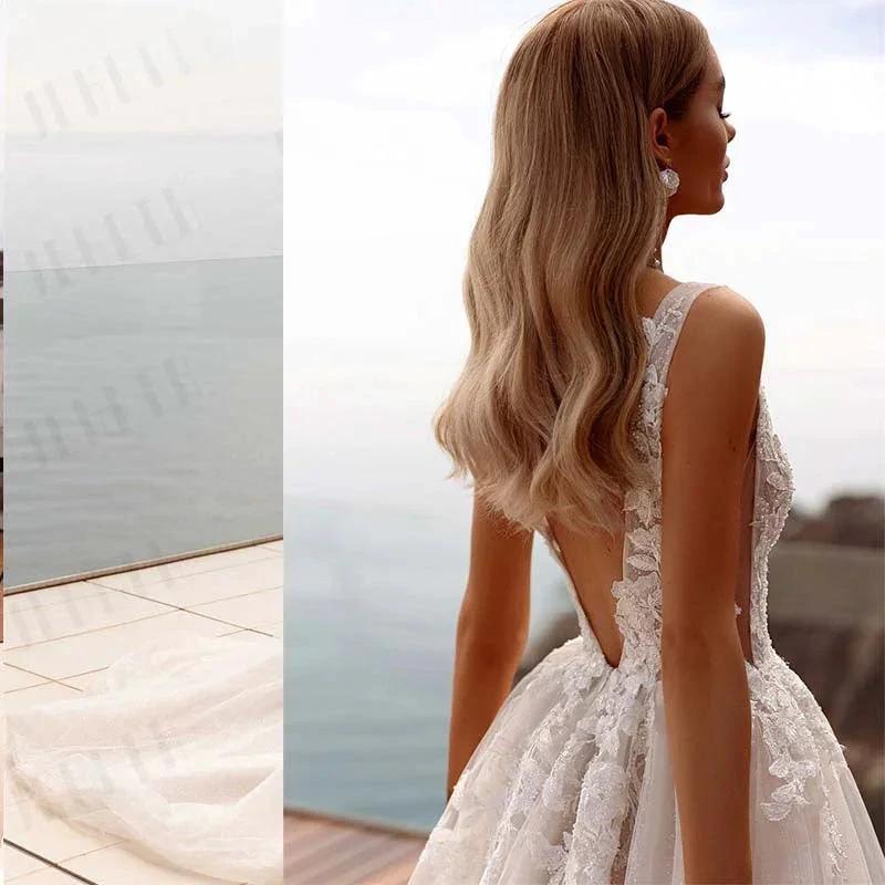 Popular V-neck Lace Applique A Line Wedding Dresses Backless Side Slit Custom Made Formal Bridal Grown 2024 by payinti