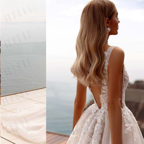 Popular V-neck Lace Applique A Line Wedding Dresses Backless Side Slit Custom Made Formal Bridal Grown 2024