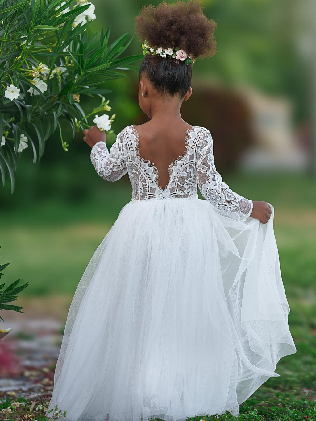 Girl Peony Lace Back A-Line Straight Tutu Tulle Party Flower Girl Dress - photo 2
