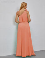 Ruffled One Shoulder Sleeveless Long Bridesmaid Dresses A-line Formal Evening Gown Side Split 28080 by numbersea