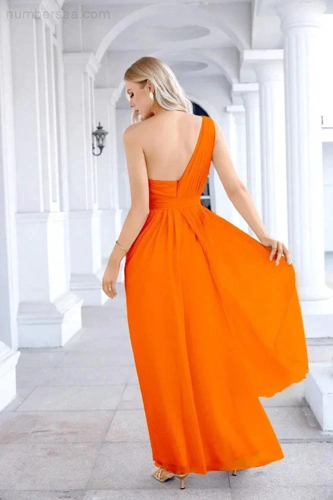 Ladies Chiffon One Shoulder Bridesmaid Evening Dress Wedding Party Evening Dress 28133 by numbersea