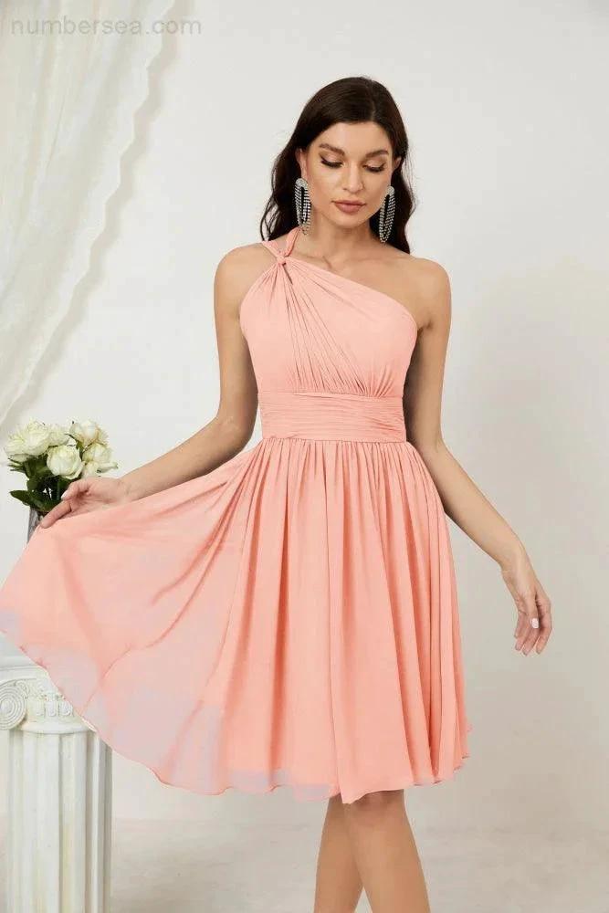Numbersea Women Chiffon Short One Shoulder Bridesmaid Dress Formal Dresses for Party Homecoming 2804 by numbersea