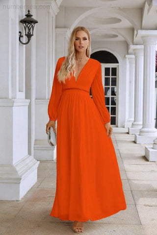 Ladies V Neck Chiffon Long Sleeve Front Slit Bridesmaid Evening Dress Wedding Party Shopping Evening Dress 28109
