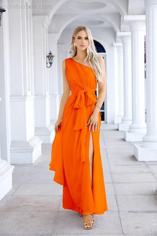 Ladies Chiffon One Shoulder Bridesmaid Evening Dress Wedding Party Evening Dress 28133