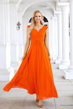 Ladies Chiffon V Neck Sleeveless Floor Length Bridesmaid Evening Dress Wedding Party Evening Dress 28126 by numbersea
