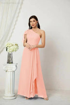 Numbersea Chiffon Ruffled One Shoulder Long Bridesmaid Dresses A-line Formal Evening Gown Side Split 2809 by numbersea