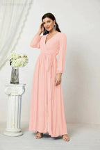 Sunnderly Evening Dresses Deep V-Neck Chiffon Bridesmaid Dresses Long Bishop Sleeve Side Split Formal Dress SY2806 by numbersea