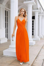 Ladies Chiffon Spaghetti Strap V Neck Front Slit Floor Length Bridesmaid Evening Dress Prom Party Wedding Evening Dress 28116 by numbersea