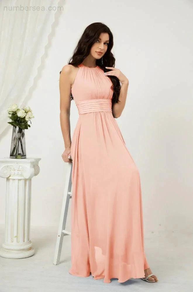 Numbersea Formal Party Gown Dress Chiffon Halter Long Sleeveless Bridesmaid Dresses 2802 by numbersea