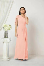 Numbersea Chiffon Ruffled One Shoulder Long Bridesmaid Dresses A-line Formal Evening Gown Side Split 2809 by numbersea