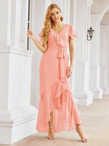 Numbersea Ruffled Bridesmaid Dresses Mermaid Formal Violin Evening Party Prom Gowns 28042