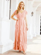 Ruffled Bridesmaid Dresses with Sleeves Long Formal Party Dress 28041 by numbersea