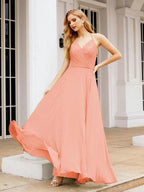 Numbersea Halter Chiffon Bridesmaid Dresses Wedding Appare Sleeveless Formal Prom Dress with Ruffled Back 28035 by numbersea