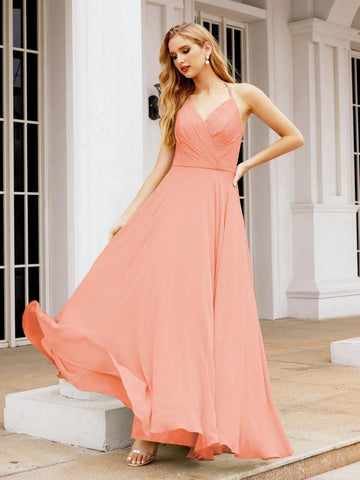 Numbersea Halter Chiffon Bridesmaid Dresses Wedding Appare Sleeveless Formal Prom Dress with Ruffled Back 28035
