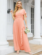 Numbersea Chiffon Bridesmaid Dresses Long Formal Evening Prom Mother of The Bride Dress with Flutter Sleeve     SEA28040