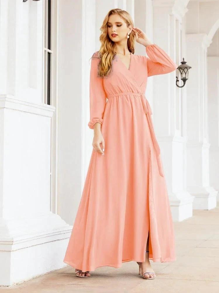 Sunnderly Women's Chiffon Bridesmaid Dress A line Long Sleeves Formal Evening Prom Gown for Wedding Guest SY28032 by numbersea