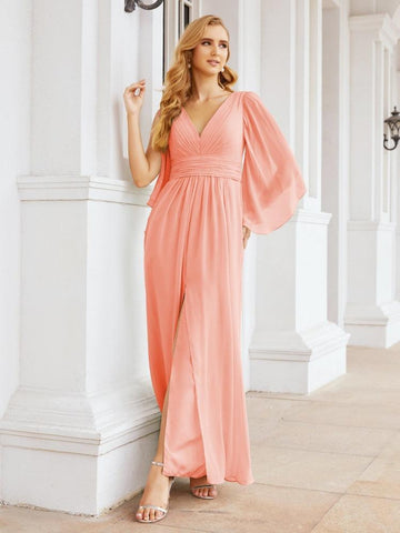 Numbersea Bridesmaid Dresses with Split for Wedding Party Flutter Sleeves 28045