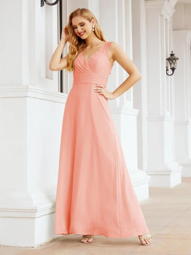 Robe de bal formelle élégante à col en V sans manches pour demoiselle d'honneur pour fête de mariage 28037