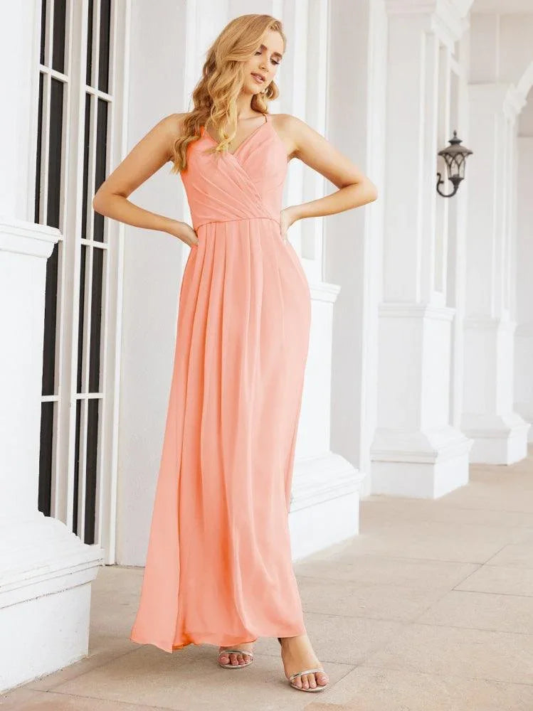 Robes de demoiselle d'honneur Numbersea à bretelles spaghetti, col en V, longues, coupe évasée, robes de bal formelles 28063