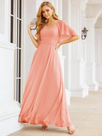 Numbersea Bridesmaid Dresses for Wedding Formal Evening Party Prom Gown with Cape 28050