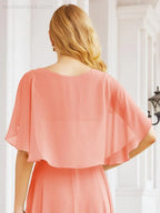 Numbersea Bridesmaid Dresses for Wedding Formal Evening Party Prom Gown with Cape 28050