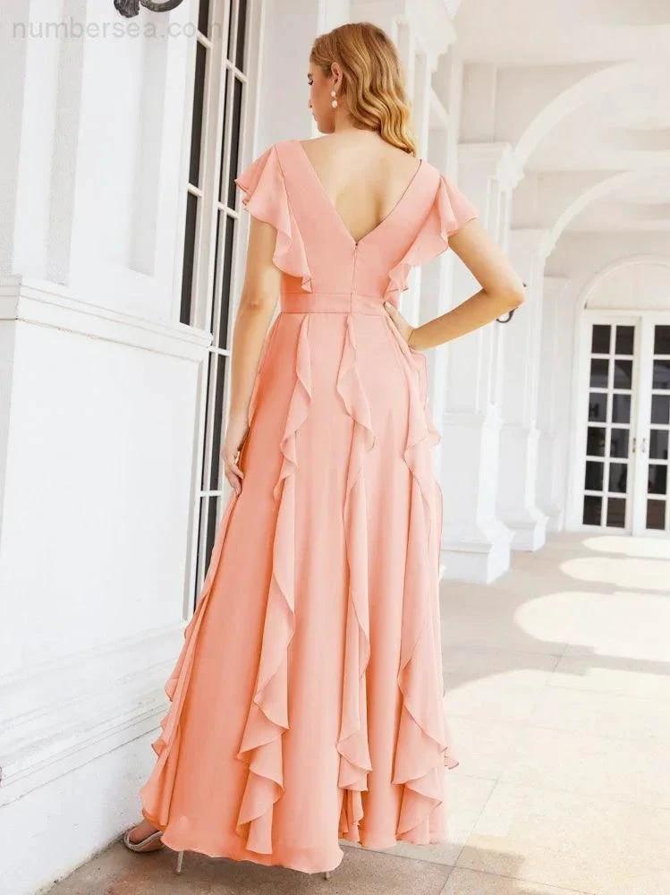 Ruffled Bridesmaid Dresses with Sleeves Long Formal Party Dress 28041 by numbersea