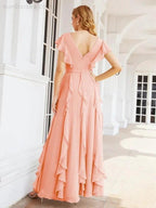 Ruffled Bridesmaid Dresses with Sleeves Long Formal Party Dress 28041 by numbersea