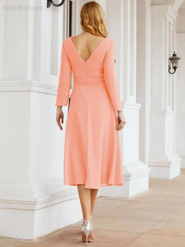 Bridesmaid Dress V-Back Waist Belt Mother of the Bride Wedding Guest SY28031 by numbersea