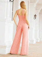 Numbersea Crisscross Neck Jumpsuit Formal Evening Dress Long Bridesmaid Dresses Bell-bottomed Pants 28033 by numbersea