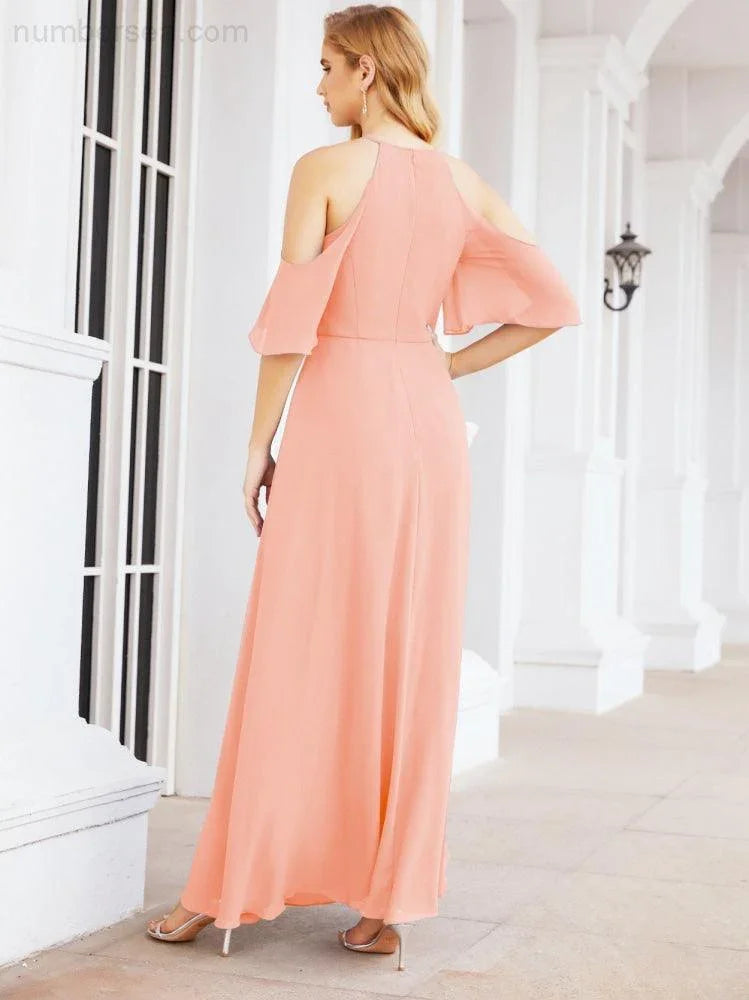 Abiti da damigella d'onore Numbersea con spalle scoperte, linea a trapezio, lunghi abiti da sera formali 28074