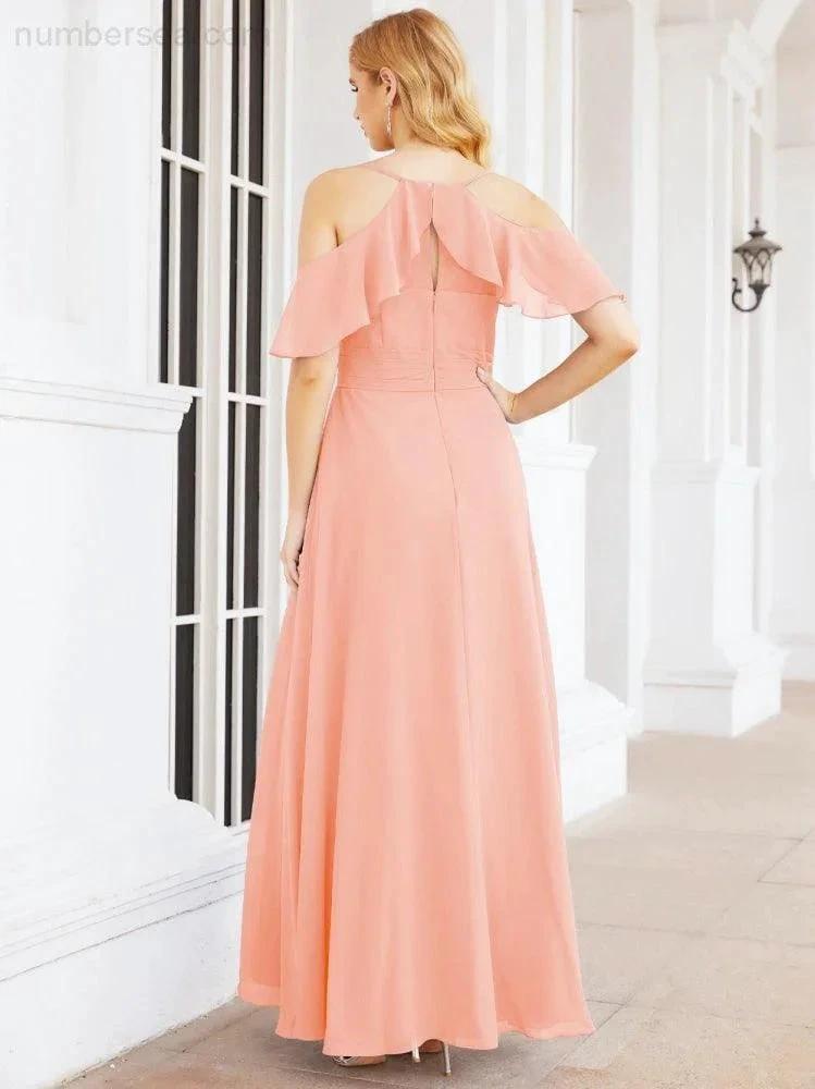 Numbersea Cold Shoulder Long Bridesmaid Dresses Side Slit Formal Prom Gowns Party Wedding 28070 by numbersea