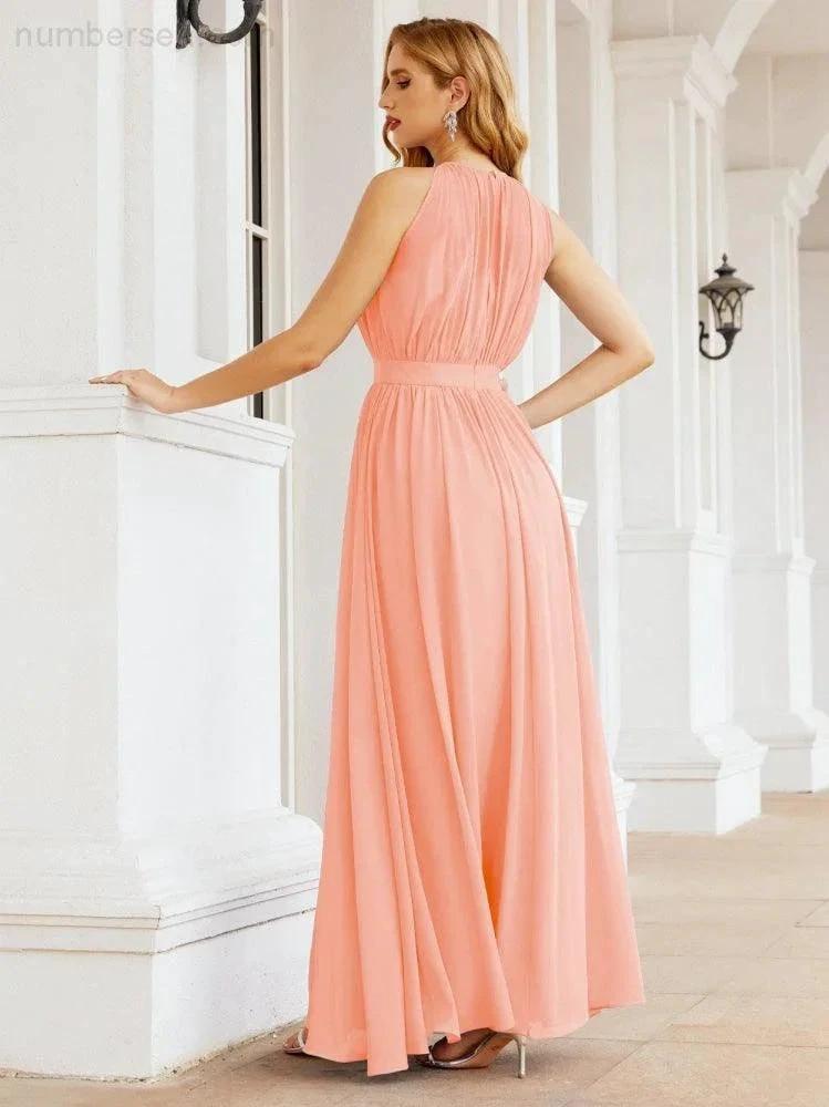 Numbersea Halter Bridesmaid Dress Empire Waist Formal Evening Prom Gown for Mother of The Bride 28030 by numbersea