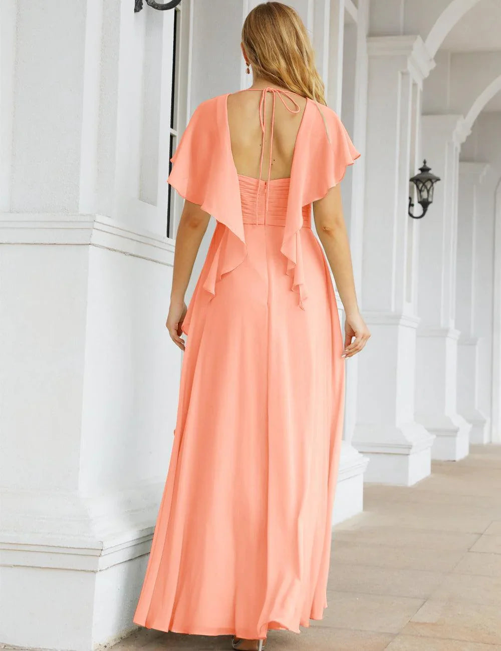 Numbersea Chiffon Bridesmaid Dresses Long Formal Evening Prom Mother of The Bride Dress with Flutter Sleeve     SEA28040
