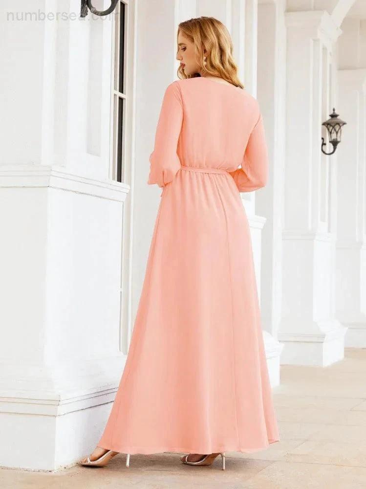 Sunnderly Women's Chiffon Bridesmaid Dress A line Long Sleeves Formal Evening Prom Gown for Wedding Guest SY28032 by numbersea