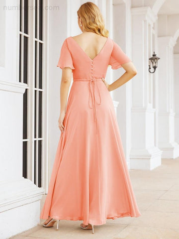 Numbersea Formal Prom Gowns for Mother of The Bride Short Sleeves Bridesmaid Dress 28049
