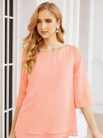 Sunnderly Elegant 2 Piece Mother of The Bride Dress Plus Size Pant Suits Ruffle Layers Sliver Housecoat SY28064