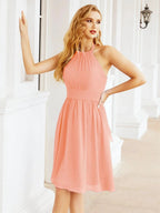 Numbersea Halter Chiffon Bridesmaid Dresses Short Sleeveless Formal Party Dress Open Back 28023 by numbersea
